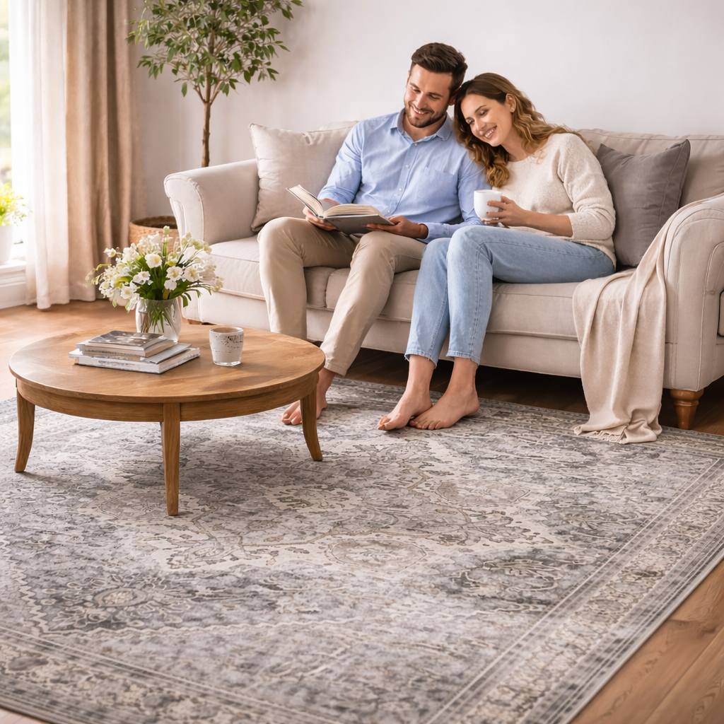 Washable Area Rug 5x7 – Soft Non-Slip Vintage Carpet